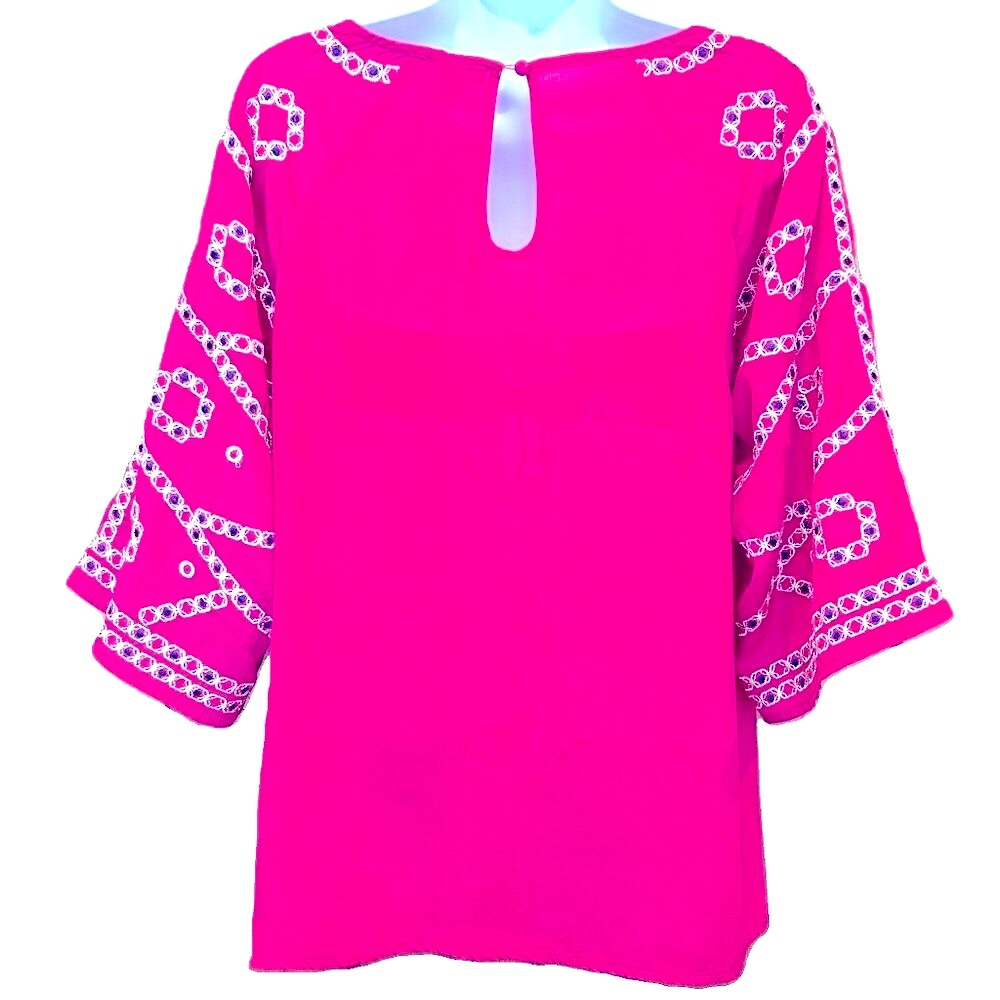 Miami Hot Pink SS Top w/Embellished ¾ Sleeves (NEW) - Picture 6 of 10